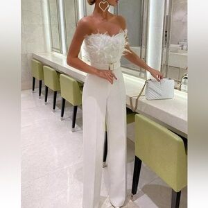 WOMENS FEATHER TOP JUMPSUIT IN WHITE SMALL